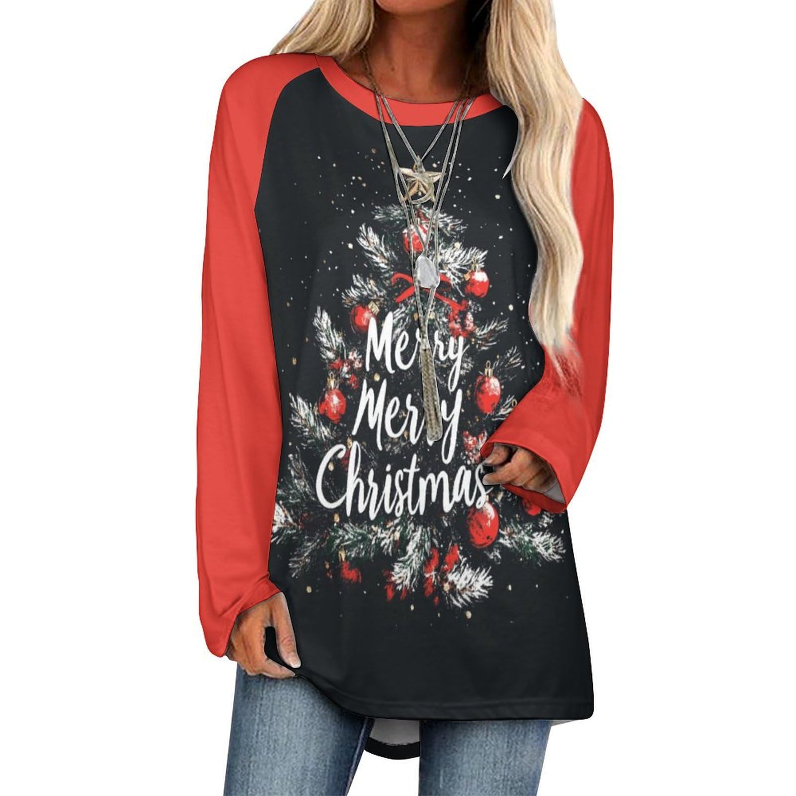 LOAIHA Christmas Sweatshirts for Women Christmas Tree Shirt Xmas Tree Gift Casual Long Sleeve Tshirt Pullover Christmas Tops