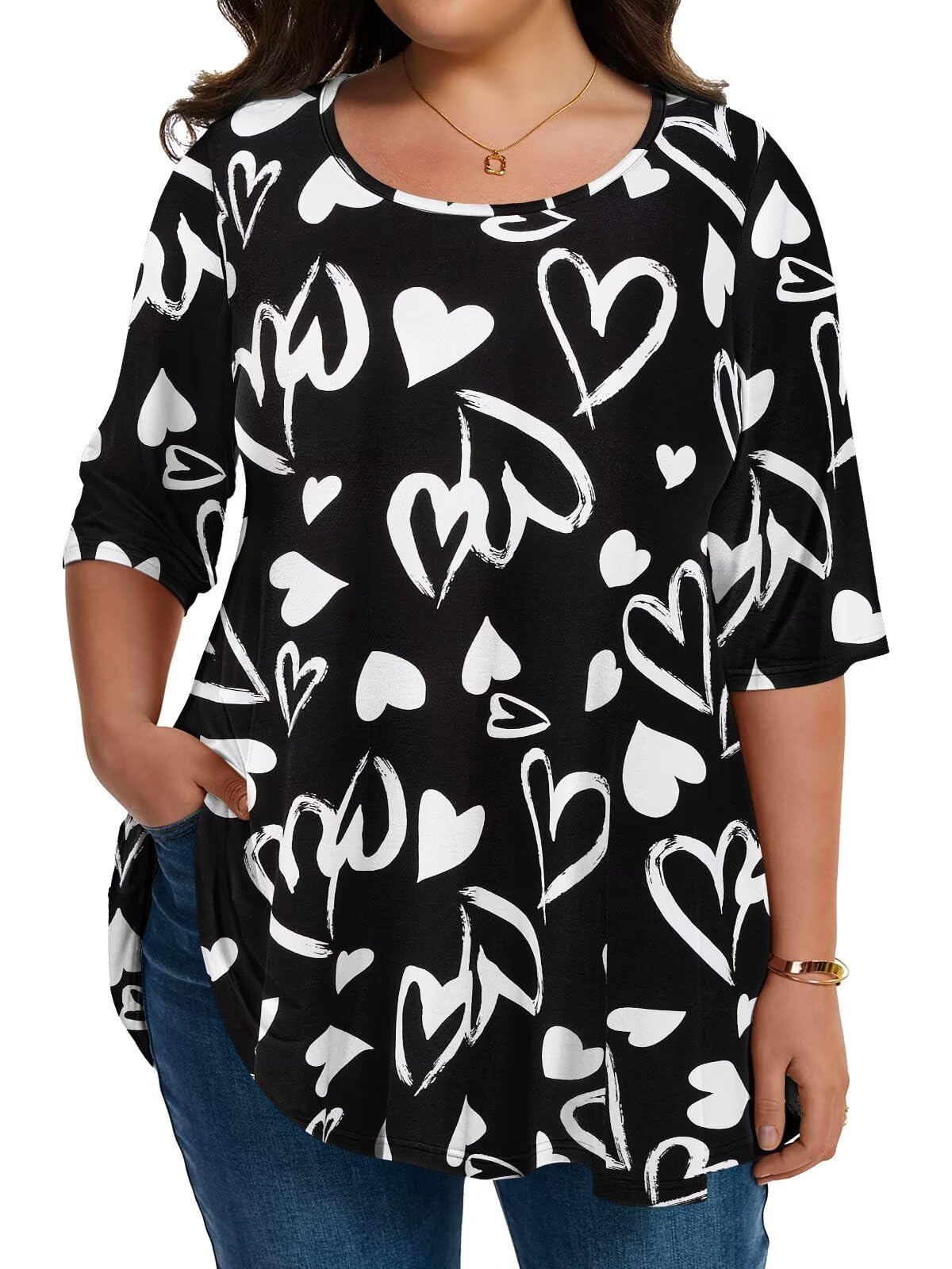 LARACE Elbow Sleeve Plus Size Tops for Women Round Neck Women's Half Sleeves Tunic Spring Summer Fall Clothes Shirts Blouse