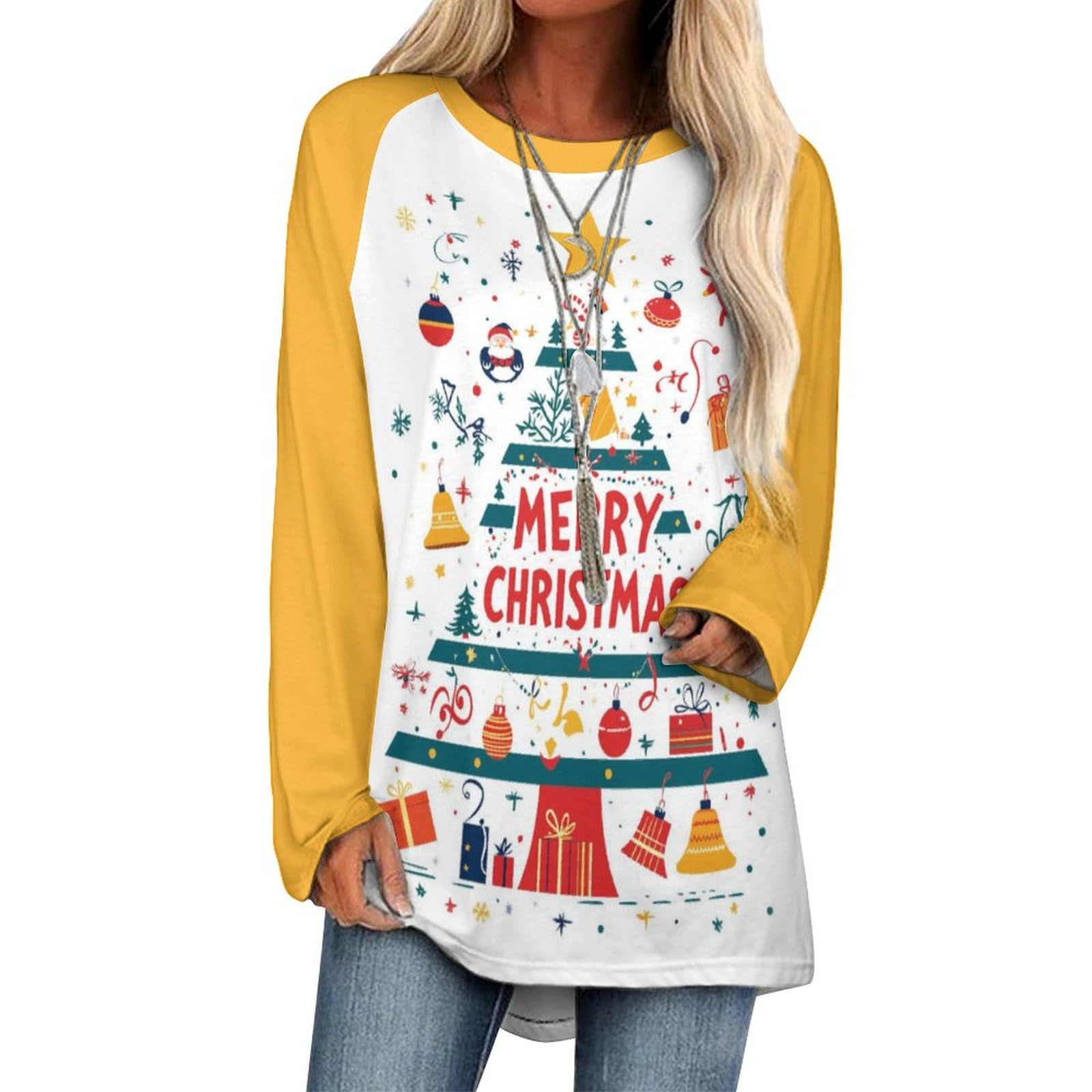 LOAIHA Christmas Sweatshirts for Women Christmas Tree Shirt Xmas Tree Gift Casual Long Sleeve Tshirt Pullover Christmas Tops