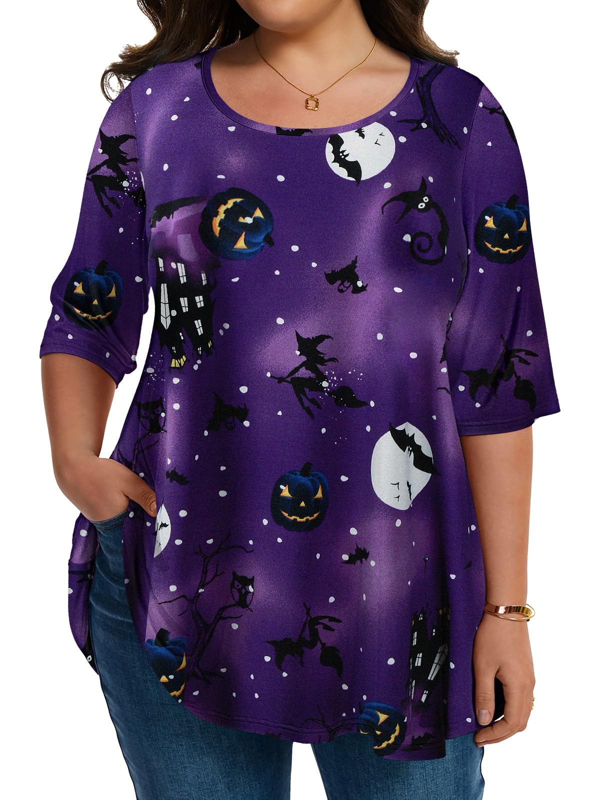 LARACE Elbow Sleeve Plus Size Tops for Women Round Neck Women's Half Sleeves Tunic Spring Summer Fall Clothes Shirts Blouse