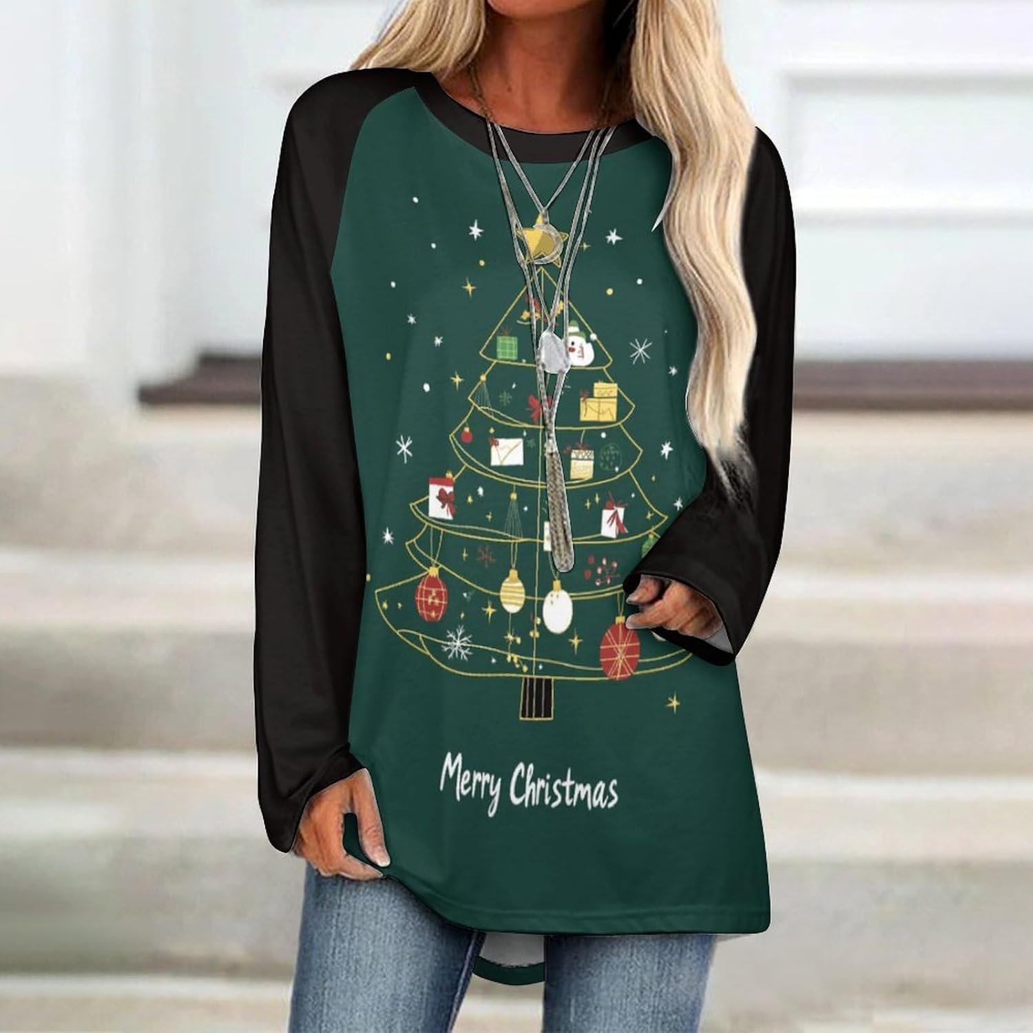LOAIHA Christmas Sweatshirts for Women Christmas Tree Shirt Xmas Tree Gift Casual Long Sleeve Tshirt Pullover Christmas Tops