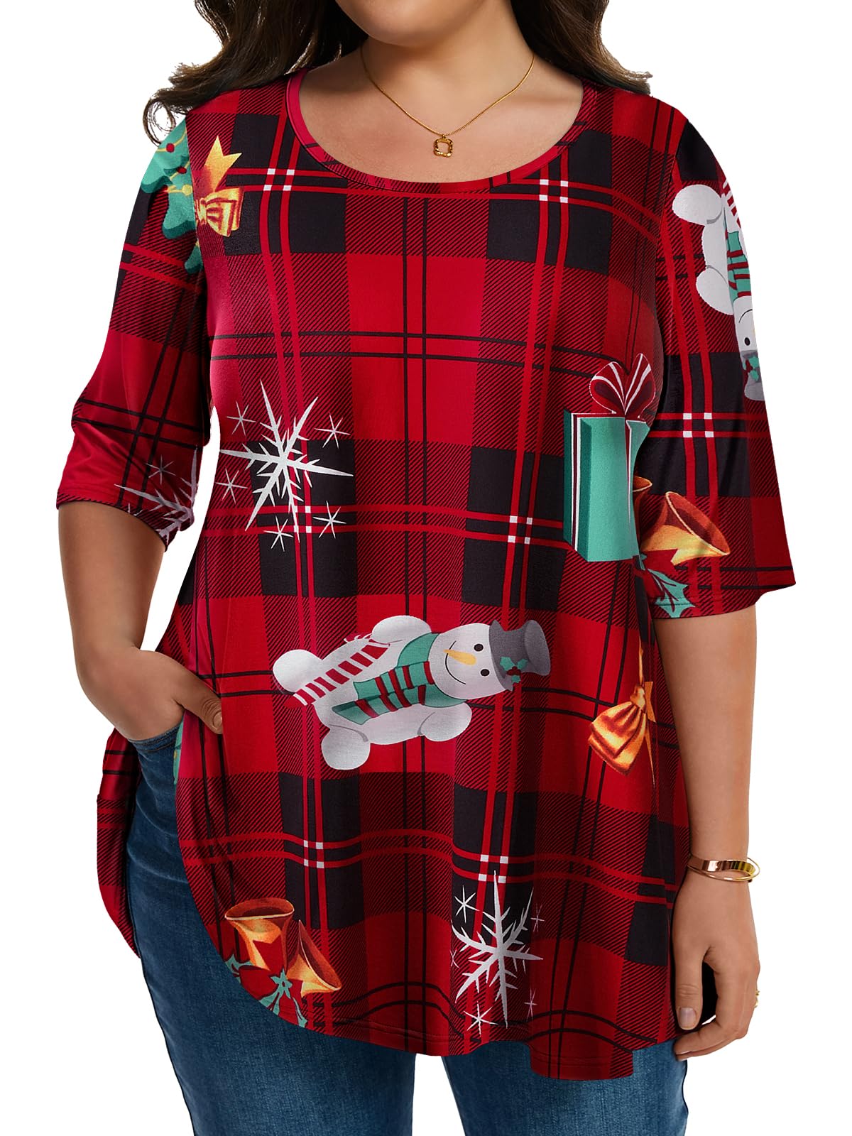 LARACE Elbow Sleeve Plus Size Tops for Women Round Neck Women's Half Sleeves Tunic Spring Summer Fall Clothes Shirts Blouse