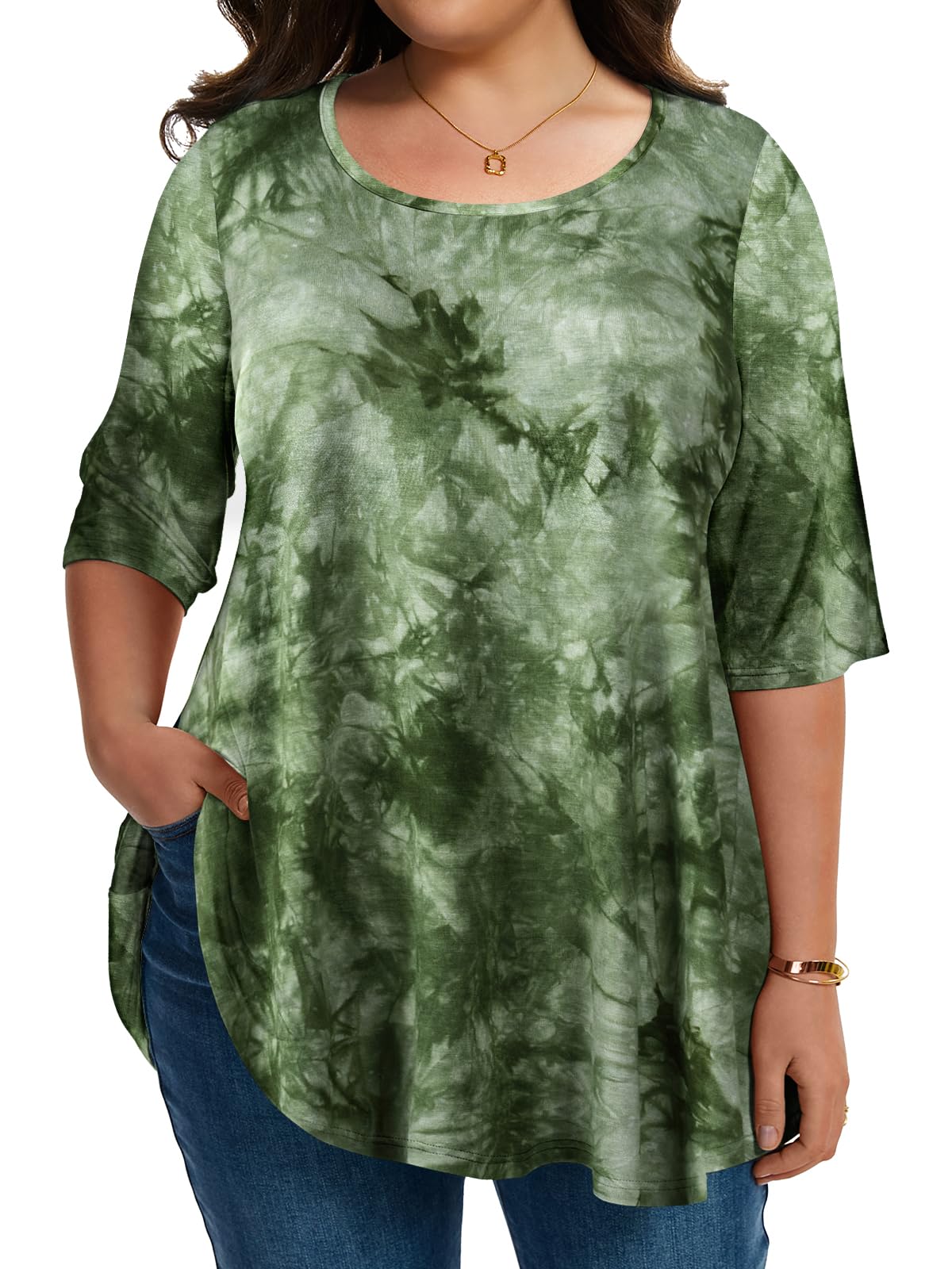 LARACE Elbow Sleeve Plus Size Tops for Women Round Neck Women's Half Sleeves Tunic Spring Summer Fall Clothes Shirts Blouse
