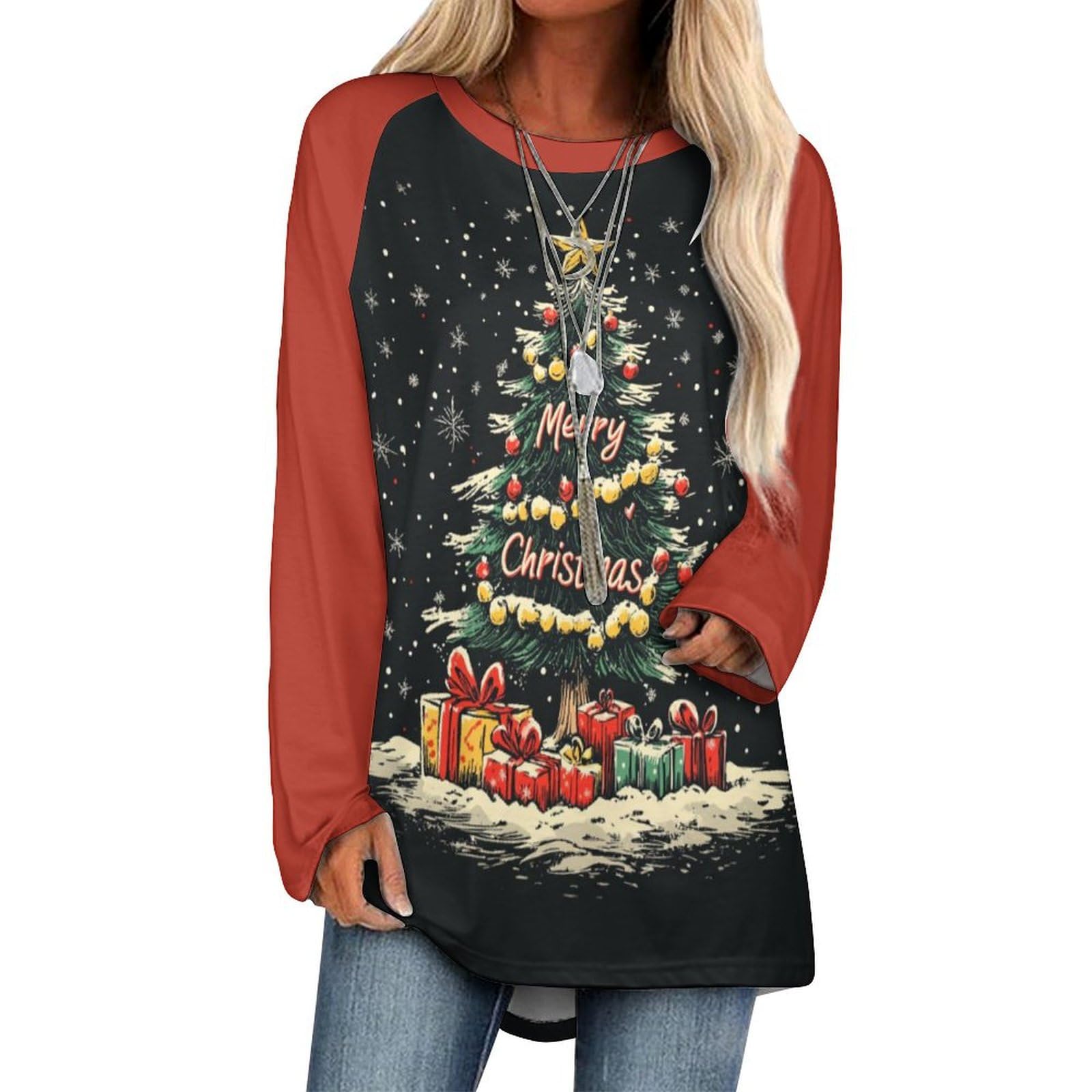 LOAIHA Christmas Sweatshirts for Women Christmas Tree Shirt Xmas Tree Gift Casual Long Sleeve Tshirt Pullover Christmas Tops