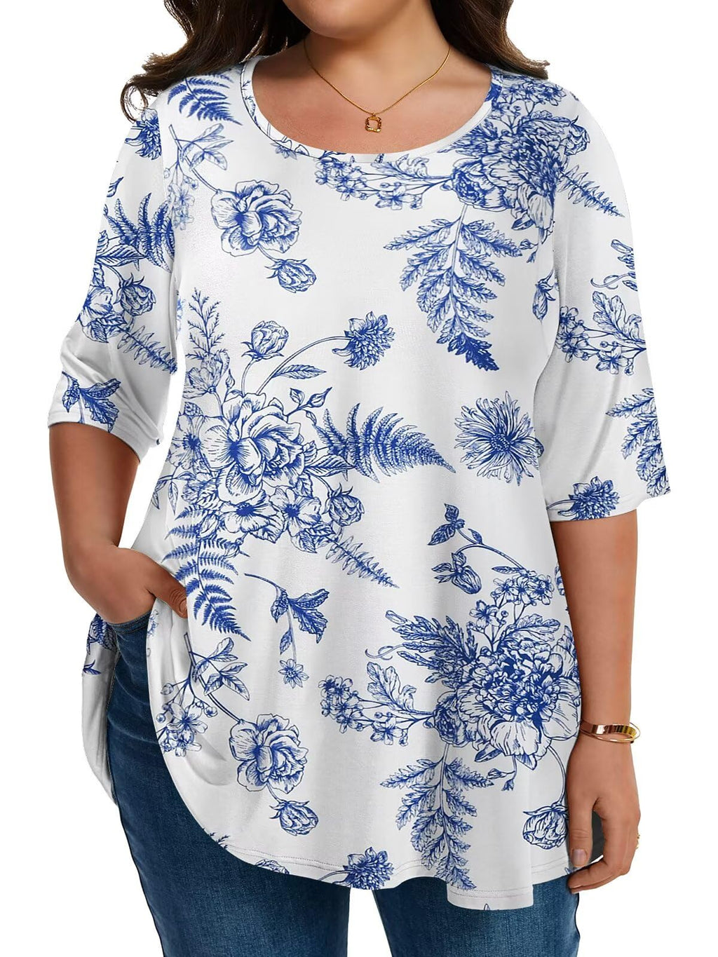 LARACE Elbow Sleeve Plus Size Tops for Women Round Neck Women's Half Sleeves Tunic Spring Summer Fall Clothes Shirts Blouse