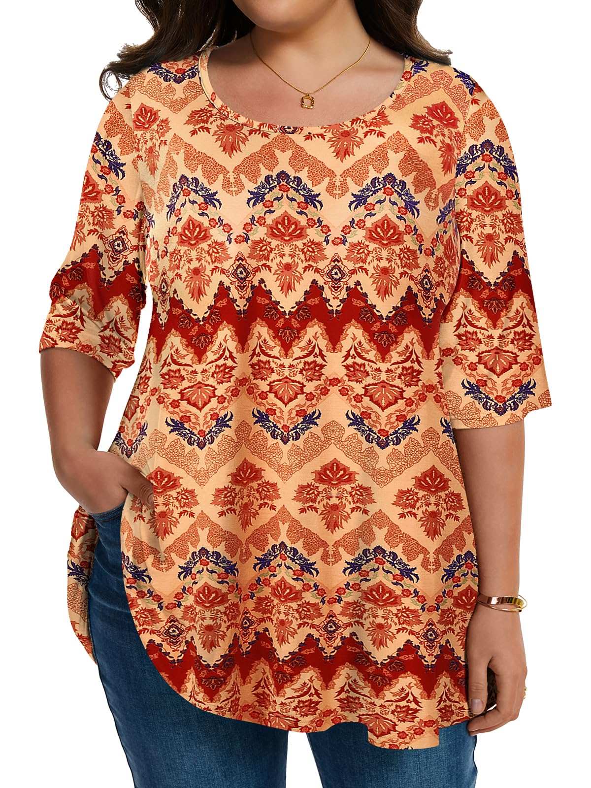 LARACE Elbow Sleeve Plus Size Tops for Women Round Neck Women's Half Sleeves Tunic Spring Summer Fall Clothes Shirts Blouse