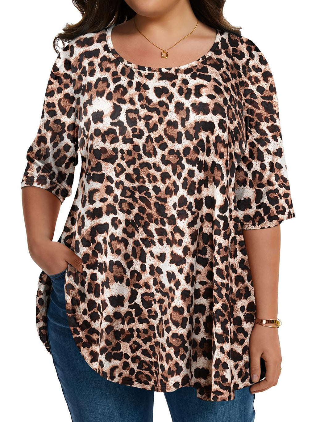 LARACE Elbow Sleeve Plus Size Tops for Women Round Neck Women's Half Sleeves Tunic Spring Summer Fall Clothes Shirts Blouse