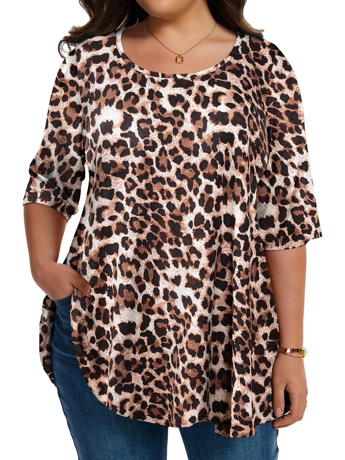 LARACE Elbow Sleeve Plus Size Tops for Women Round Neck Women's Half Sleeves Tunic Spring Summer Fall Clothes Shirts Blouse