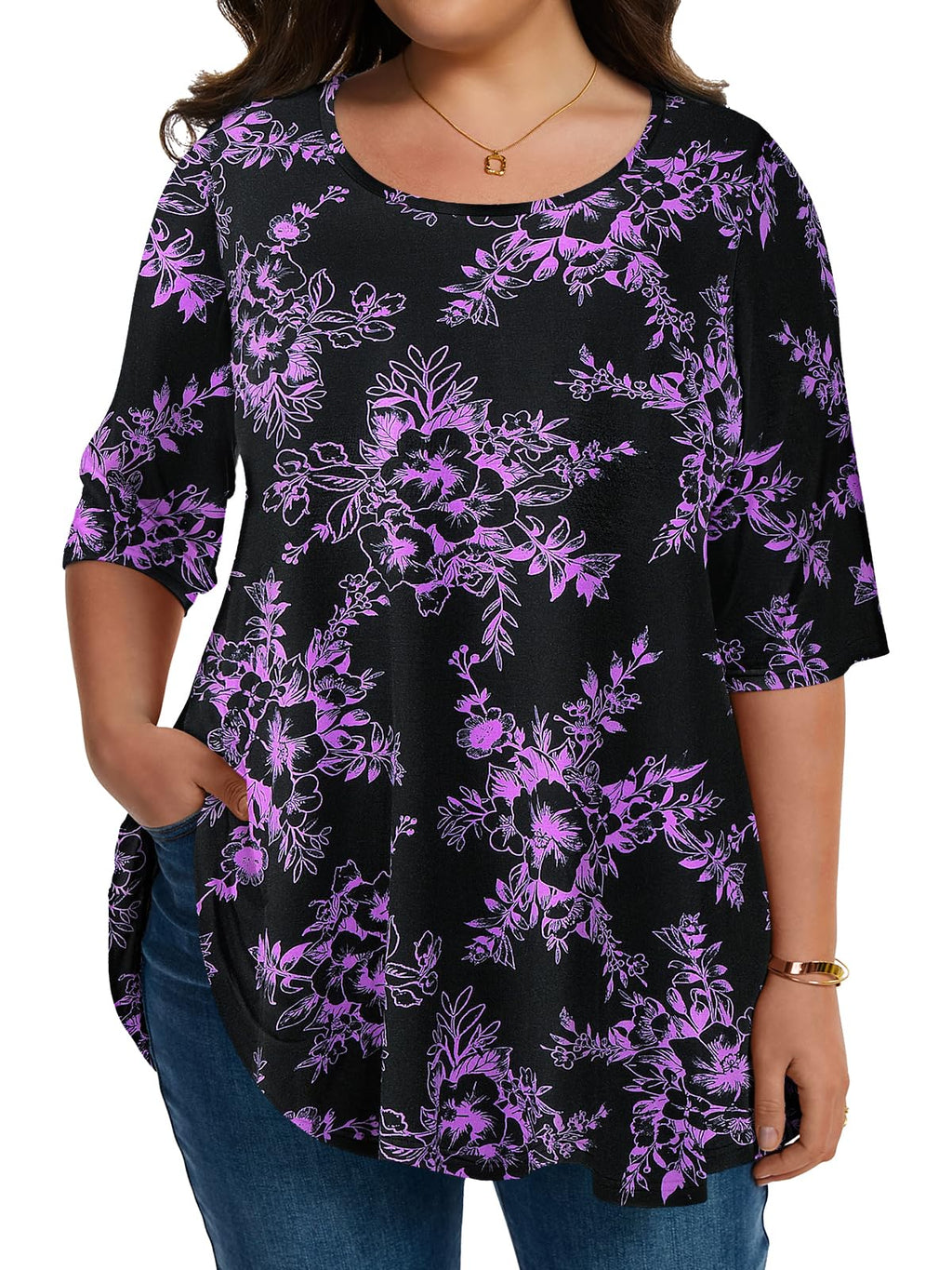 LARACE Elbow Sleeve Plus Size Tops for Women Round Neck Women's Half Sleeves Tunic Spring Summer Fall Clothes Shirts Blouse